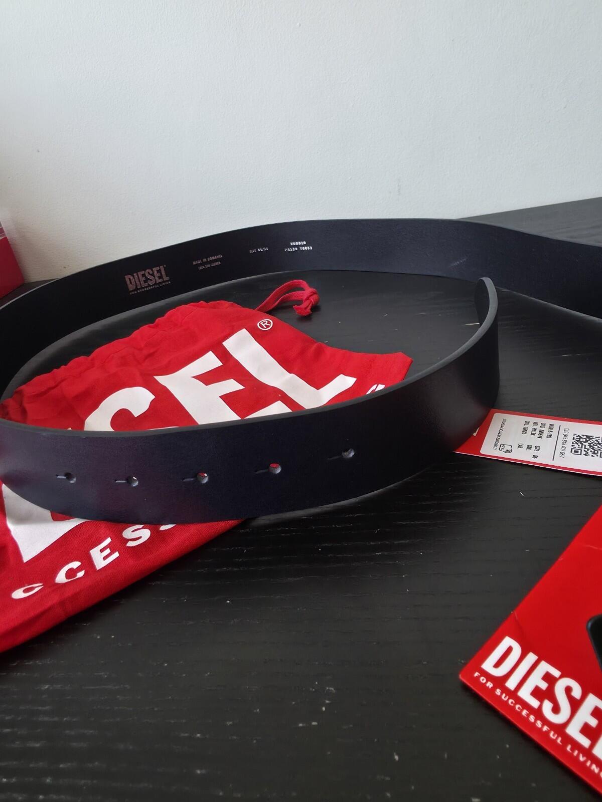 DIESEL 3.9cm Leather Belt with metallic Oval D buckle Black Size 85