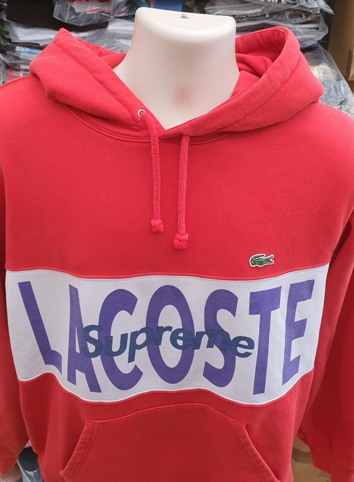 FW19 Supreme x Lacoste Logo Panel Hooded Sweatshirt Red Size L