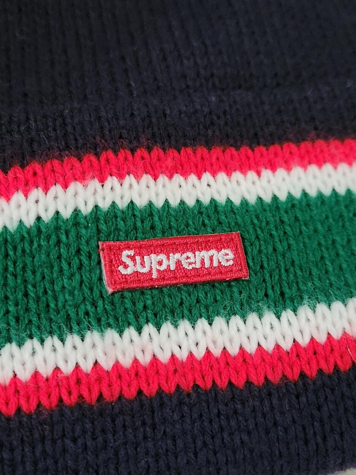 FW16 Supreme Striped Cuff beanie Navy Hat Made In Canada