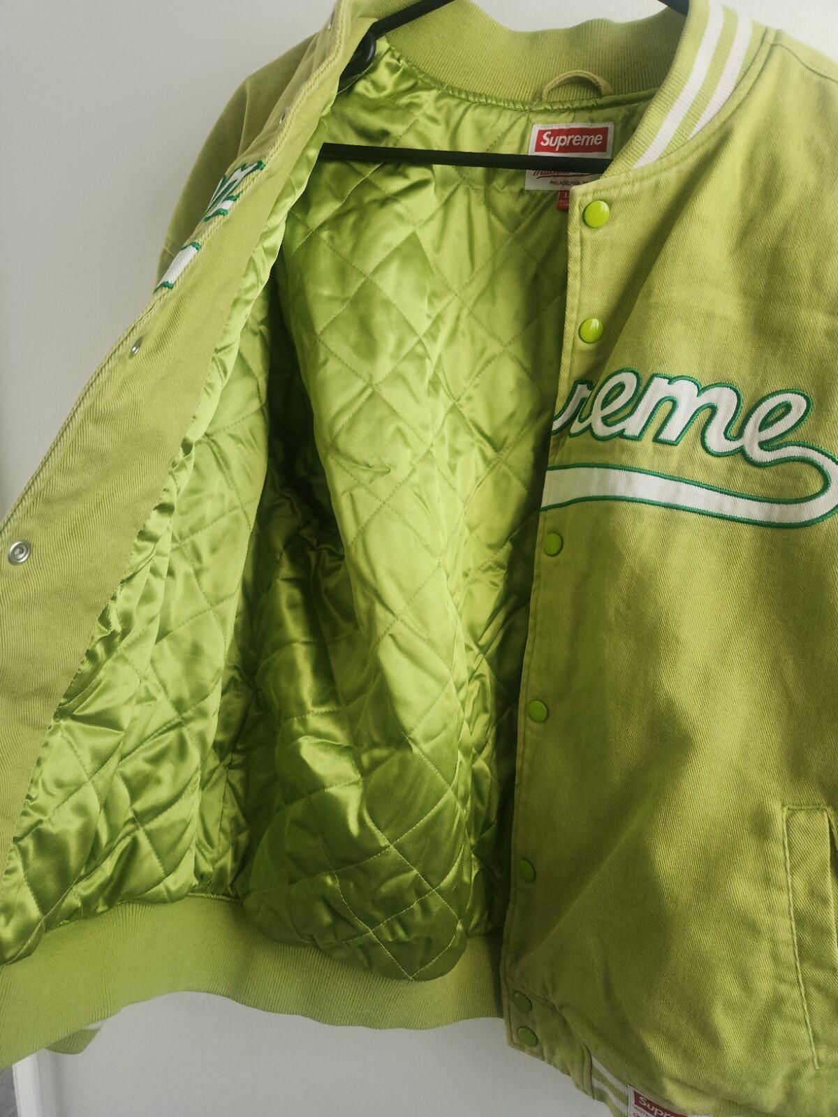 HW22 Supreme x Mitchell & Ness Doughboy Twill Varsity Jacket Grün Größe L
