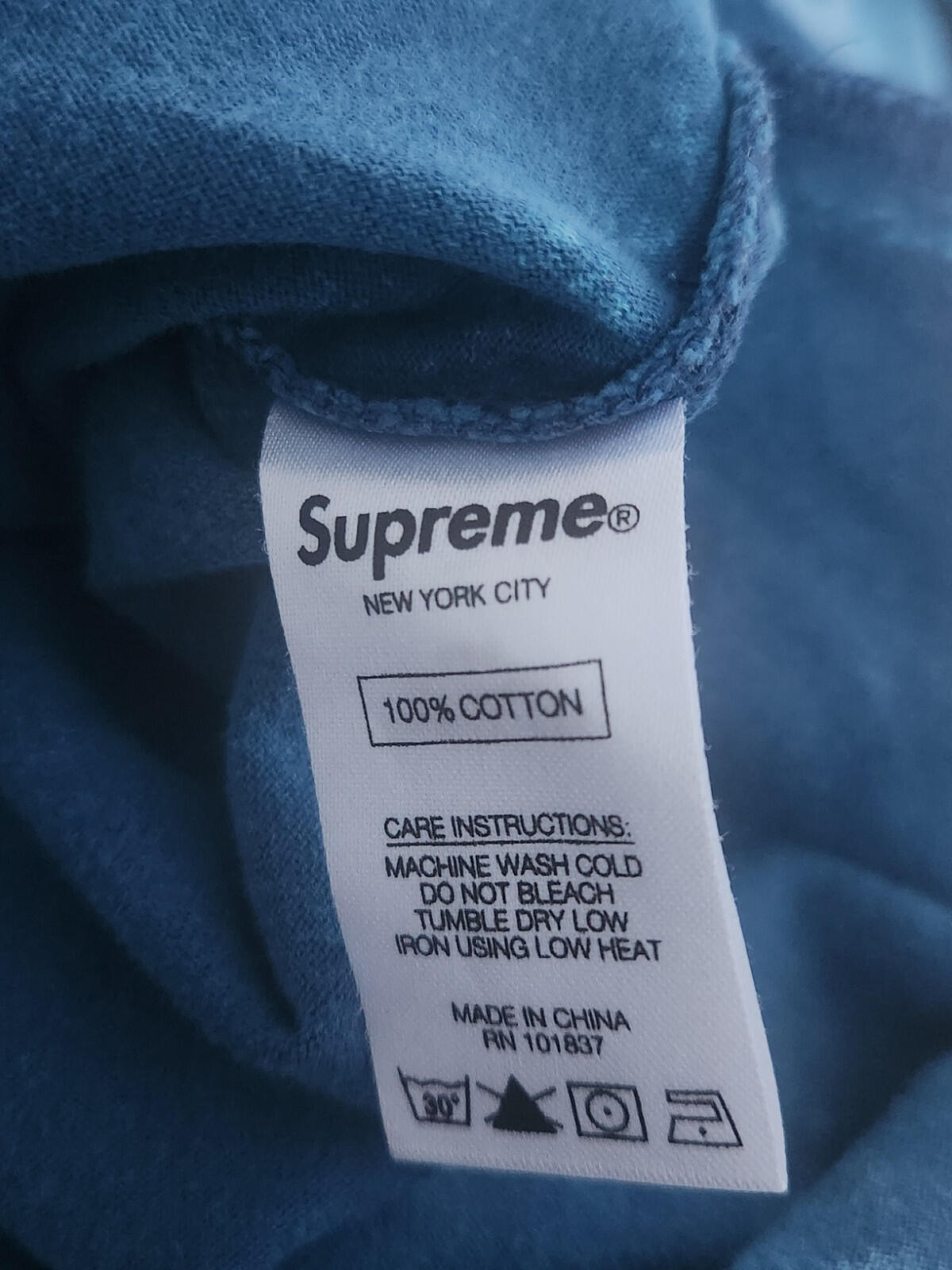 SS17 Supreme Acid wash arc logo l/s top size L large Blue long sleeve