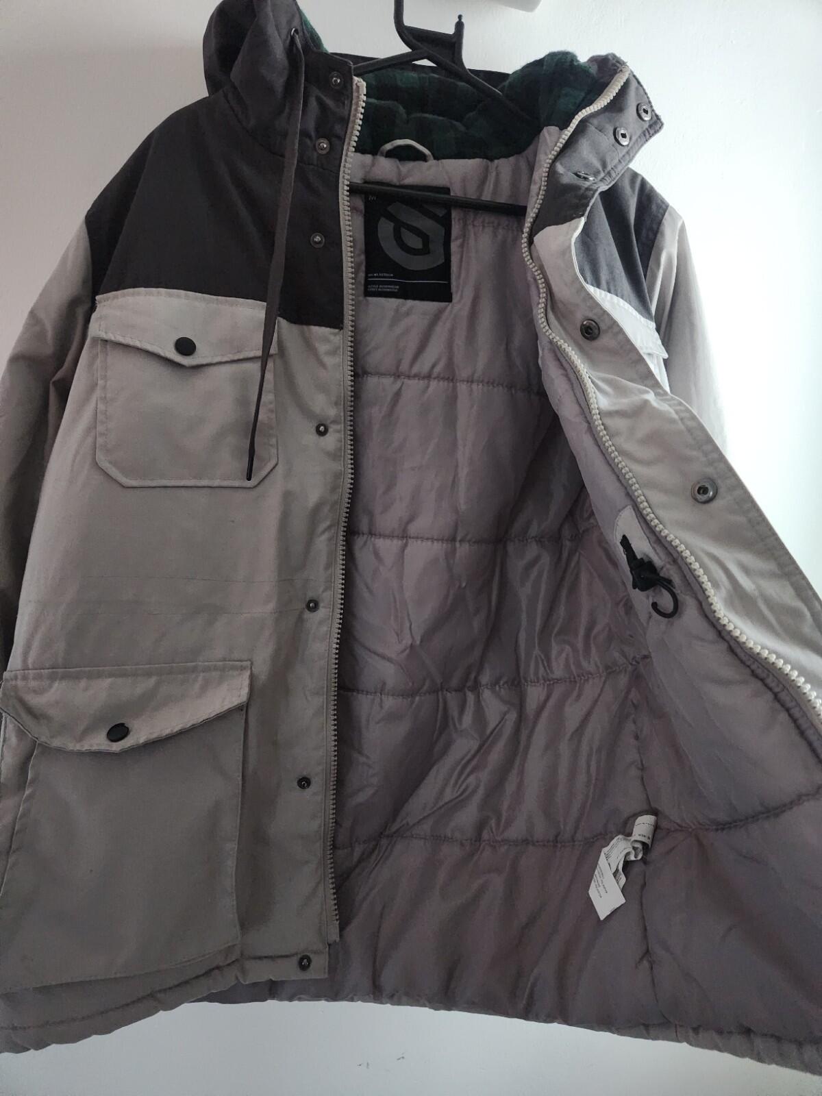 GATE Mens Light Grey Hooded Field Jacket Parka Multi Pocket Button Up Coat M
