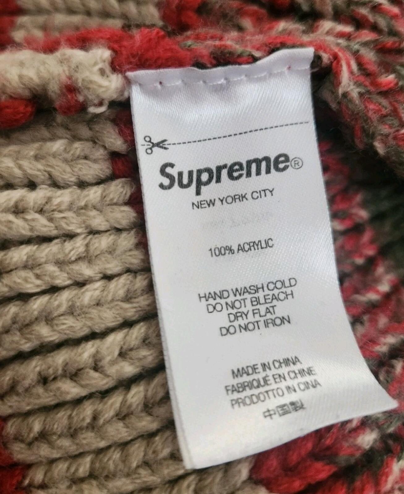 FW21 Supreme Mixed Stripe Beanie Green Red White Hat