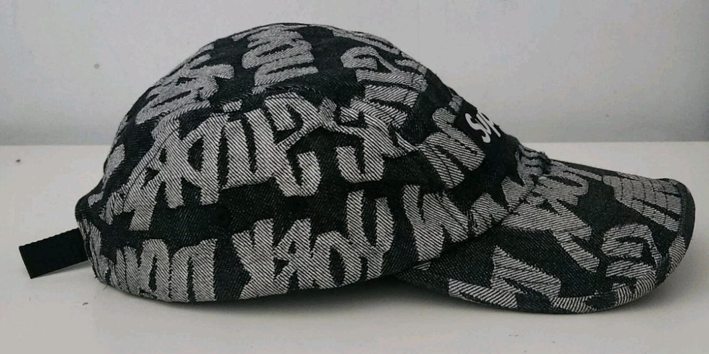 SS22 Supreme Fat Tip Jacquard Denim Camp Cap Black hat