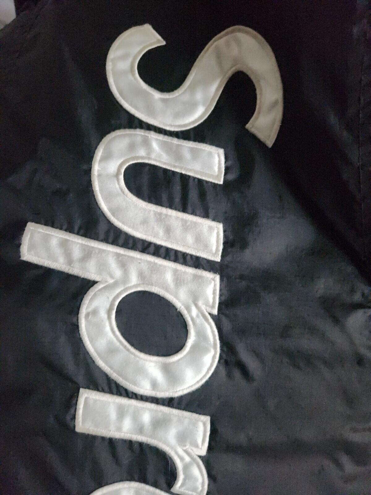 FW15 Supreme 2Tone Hooded Sideline Jacket Black Tackle Twill Logo White M Medium