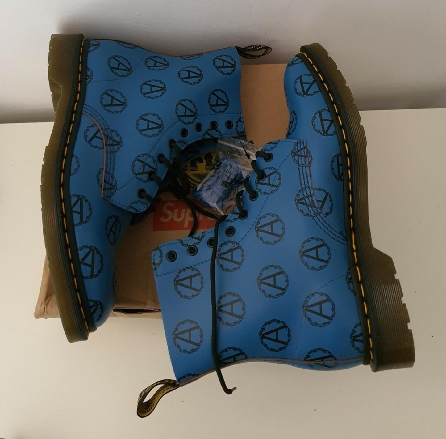 FW16 Supreme Undercover Dr. Martens 8-Eye anarchy blue boots UK 10 EUR 45 US 11