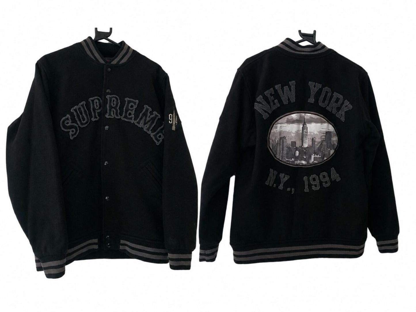 FW05 Supreme Empire State Wool Varsity Jacket Black Size L