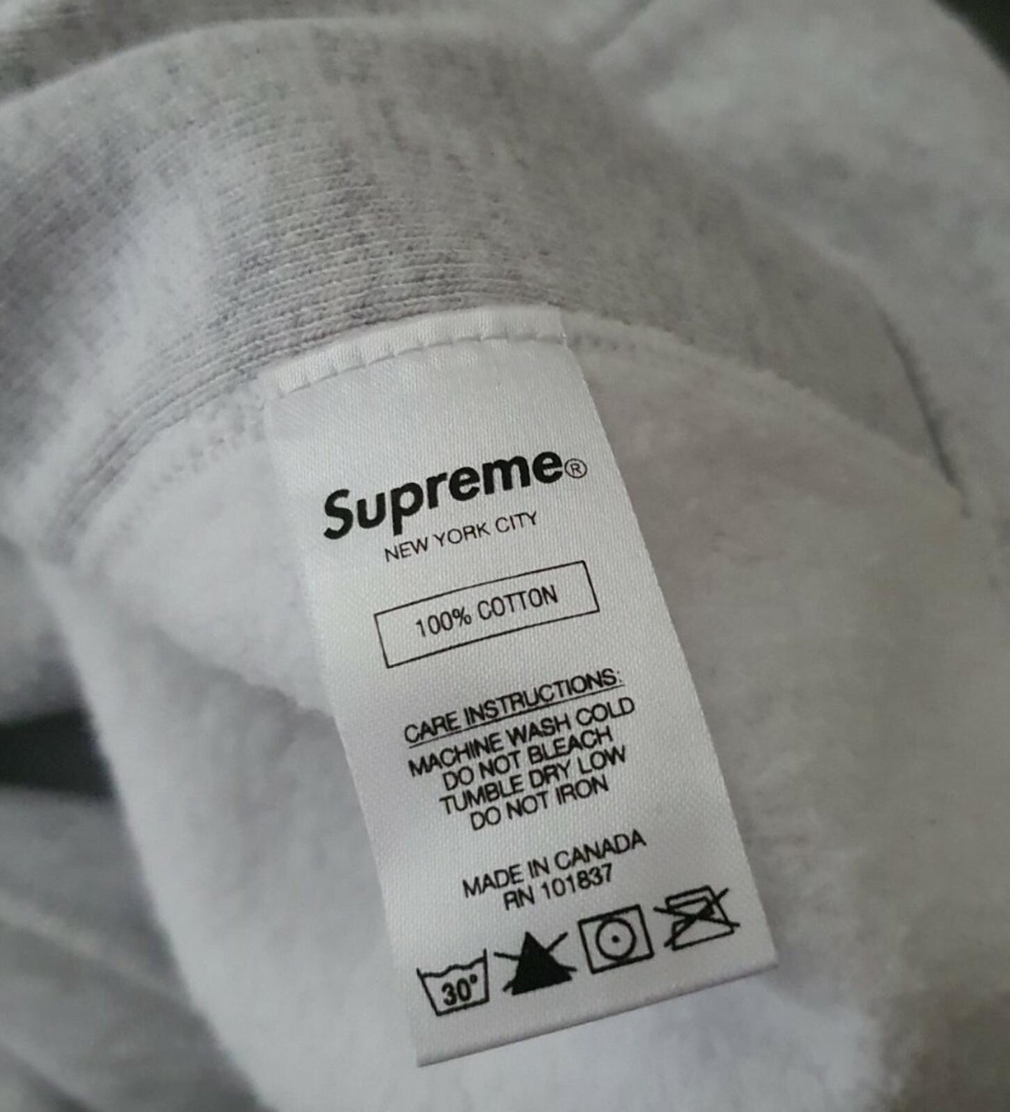 SS18 Supreme Sleeve Embroidery Hooded Sweatshirt Heather Grey Größe XL