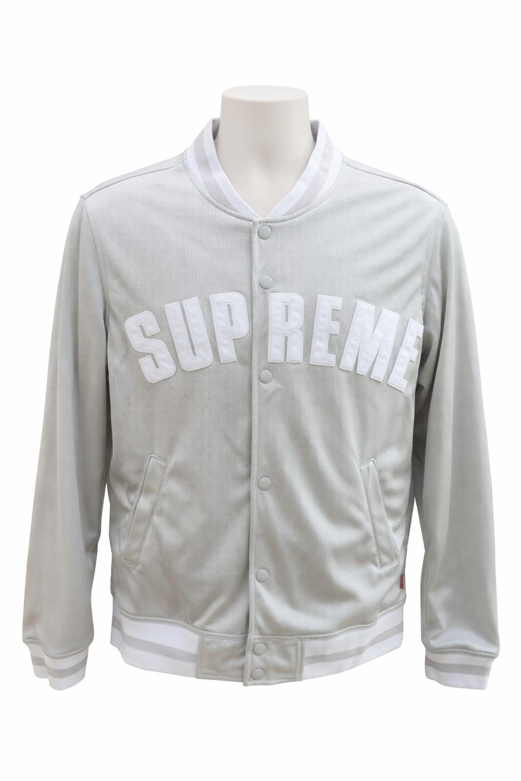 SS15 Supreme Mesh Nylon Varsity Jacket Silver Size M