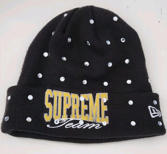 FW21 Supreme x New Era Rhinestone Beanie Black Hat
