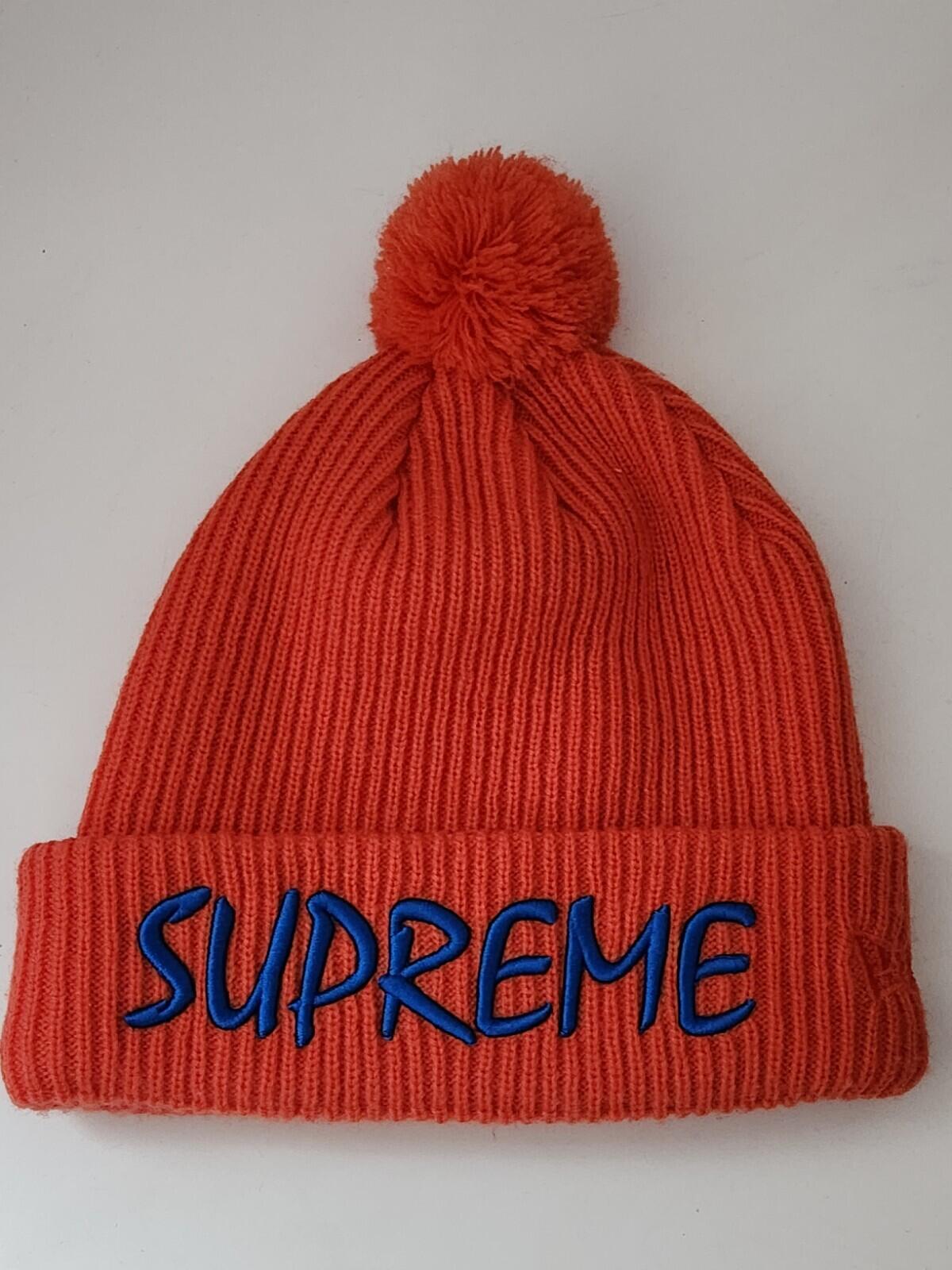 FW13 Supreme New Era beanie small box logo Very rare Orange Hat Vintage 2013