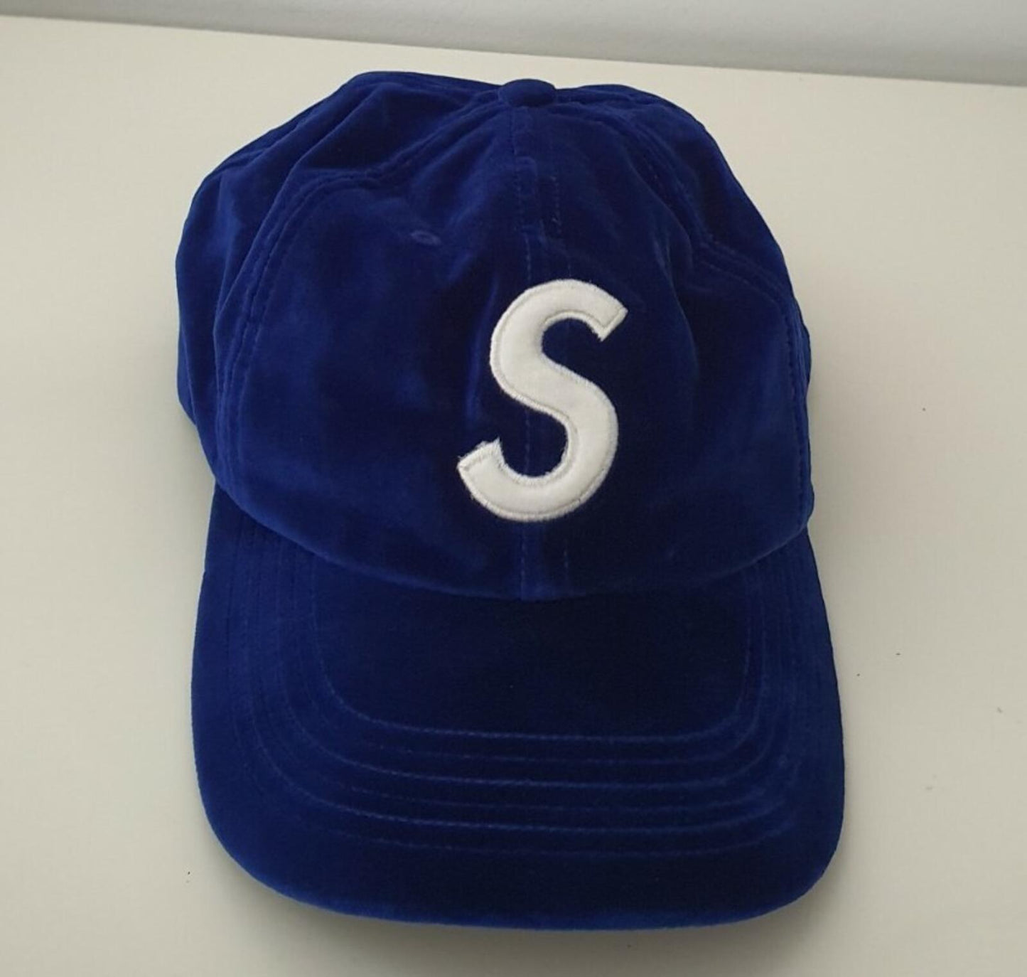 FW20 Supreme S Logo Velvet 6-panel Cap Royal