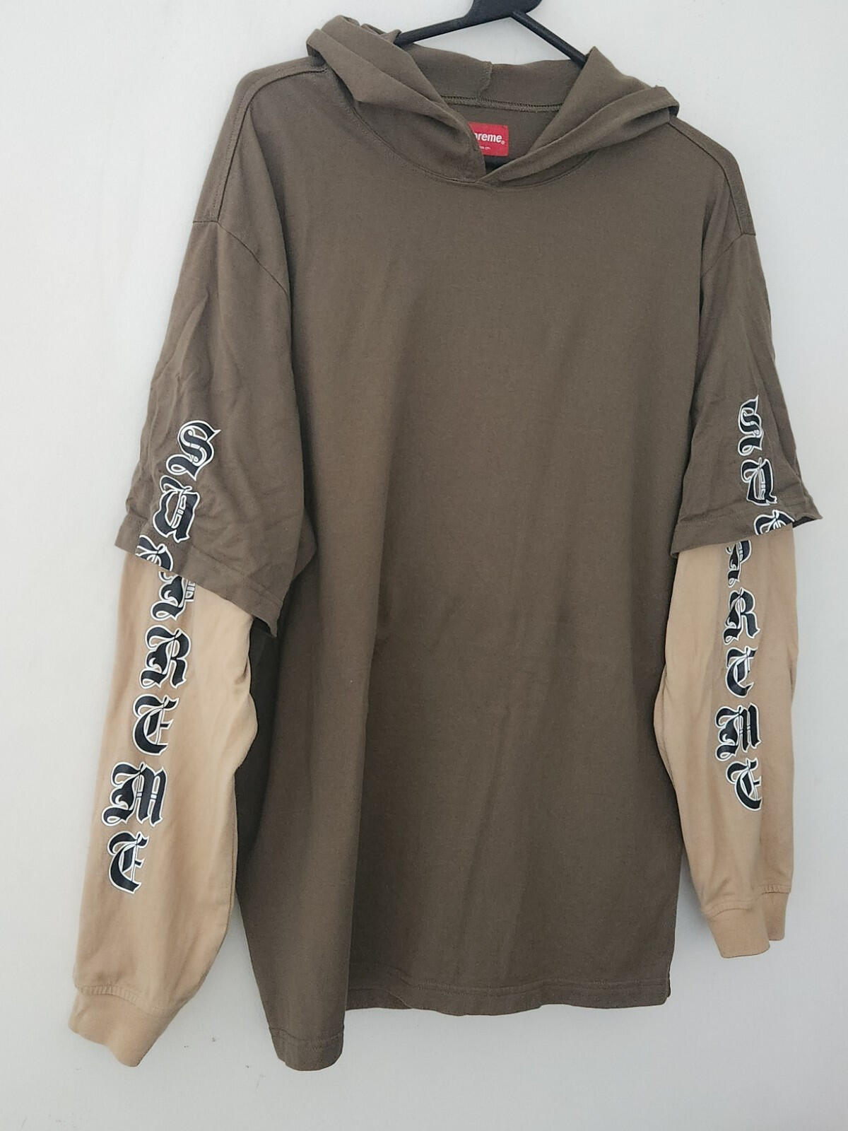 FW22 Supreme Layered Hooded L/S Top Hoodie Olive Size M