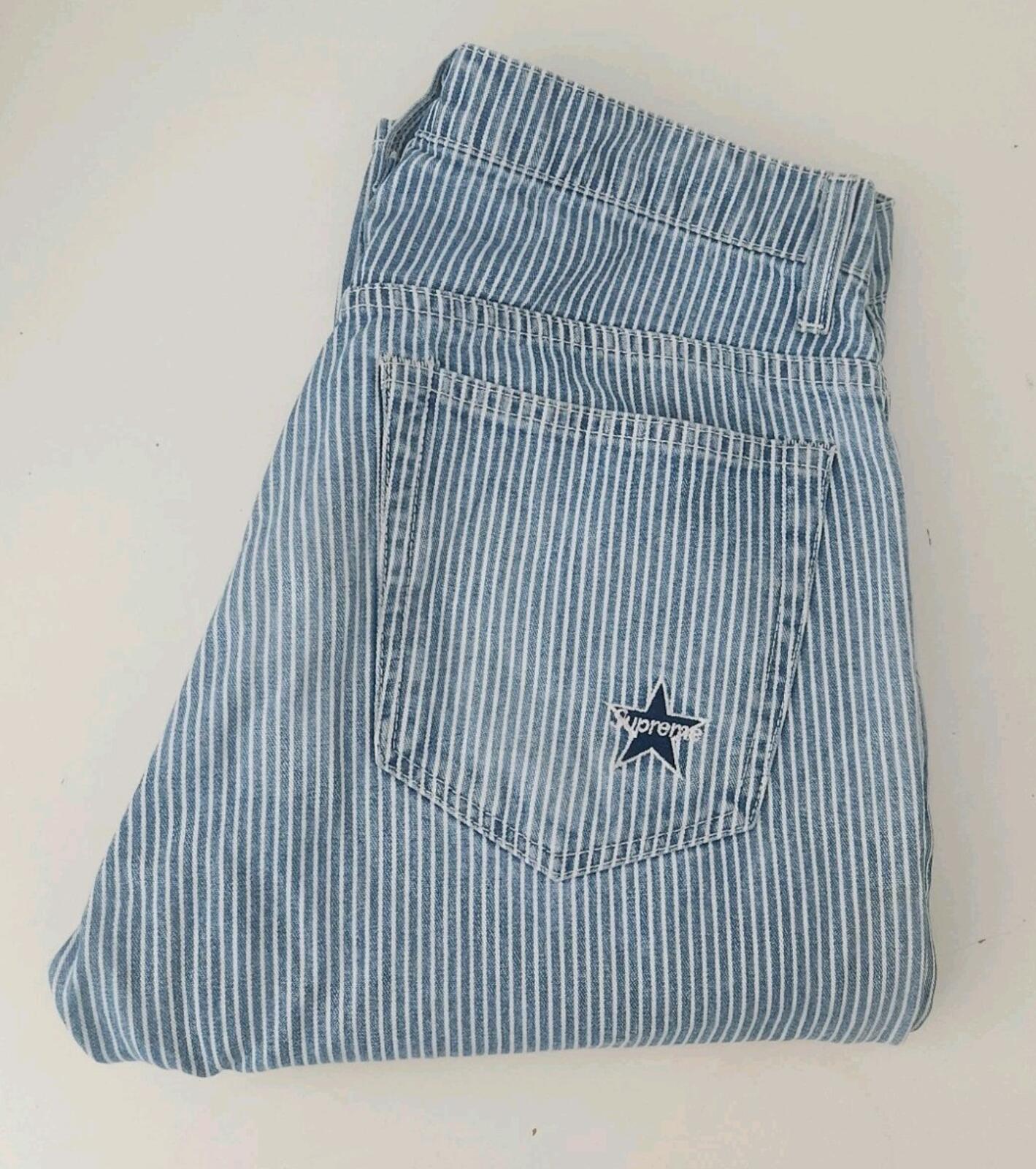 FW17 Supreme washed regular jeans Size 30 W30 L30 star denim trousers pinstripe