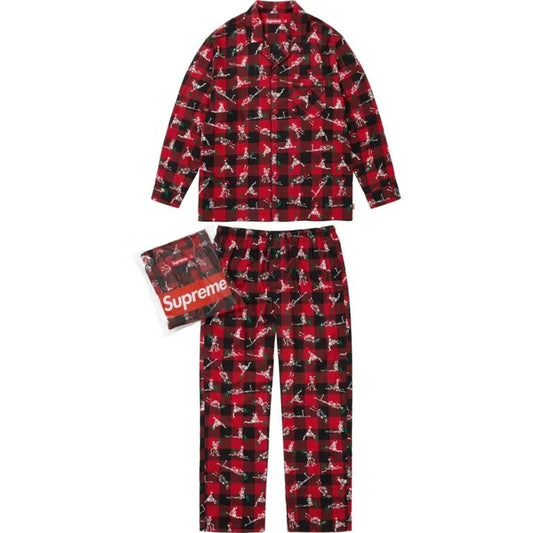 Conjunto de pijama de cuadros FW25 Supreme Holiday (camisa + pantalón). Talla L
