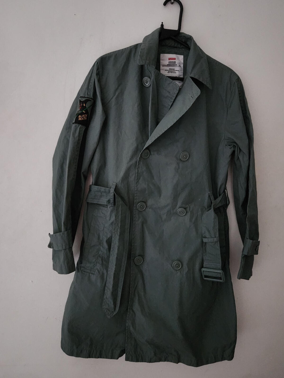 SS16 Supreme Belted Trench Coat Black Death Size S Small Water Resistant Jacket
