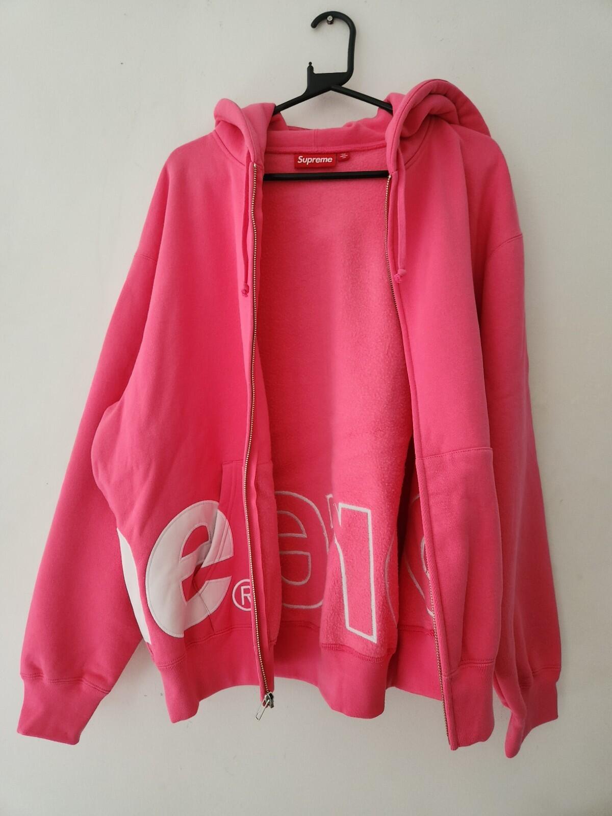 SS25 Supreme Big Logo Zip Up Hooded Sweatshirt Magenta Size L