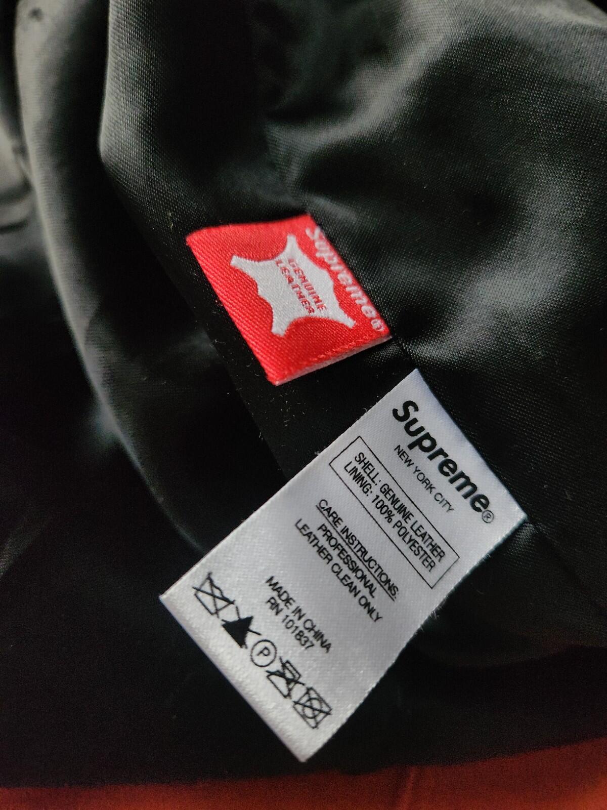 SS17 Supreme Suede Varsity Jacket L Large Black Leather Chenille Logo Coat Satin