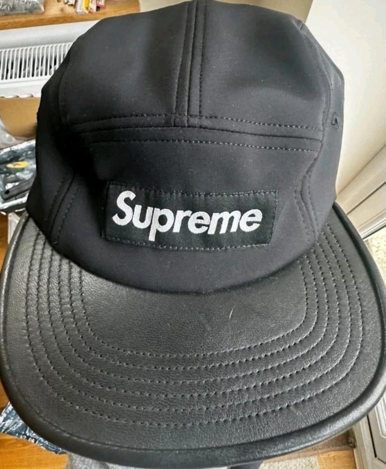 SS15 Supreme Expedition Leather Visor Camp Cap Hat Black
