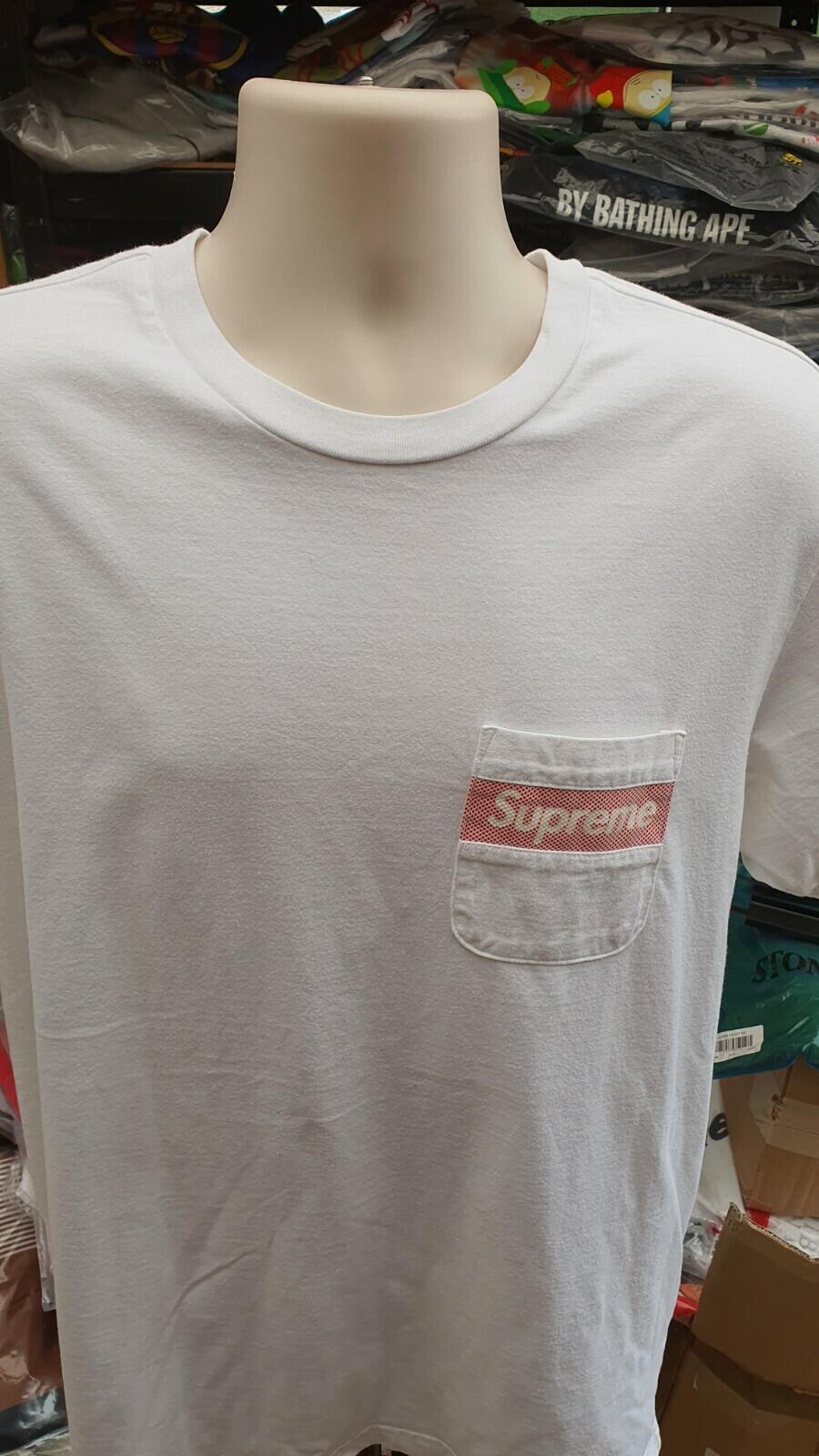 SS19 Supreme Mesh Stripe Pocket tee S/S Top size L Large white t-shirt box logo