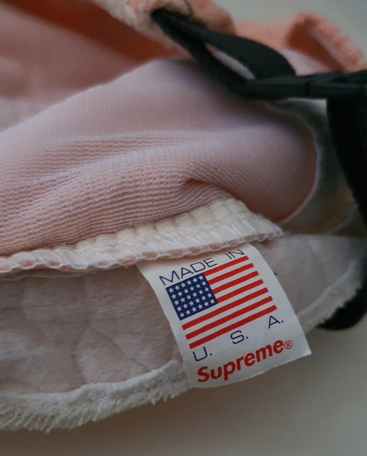 SS17 Supreme Text Stripe Terry Camp Cap Hat peach