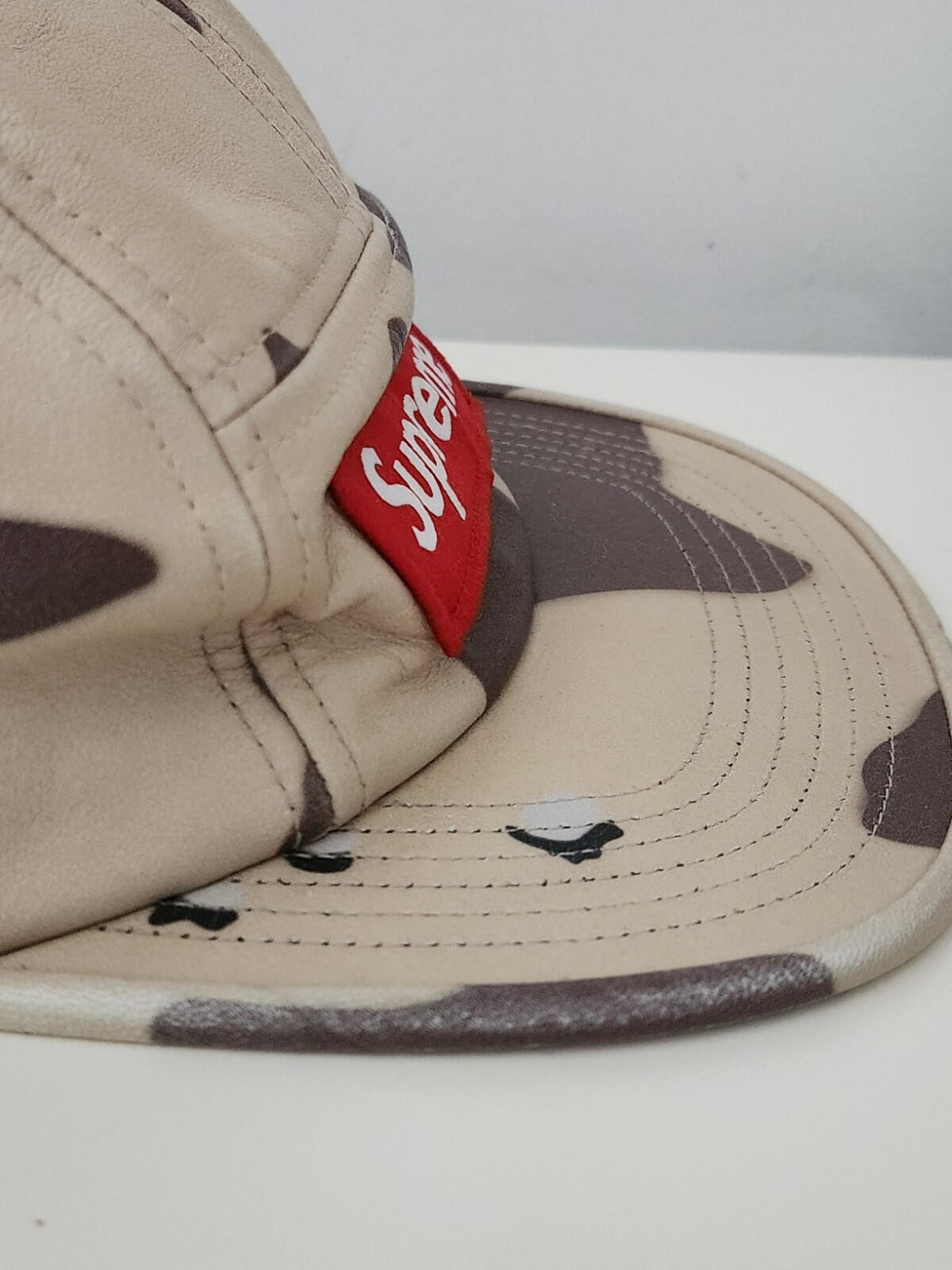 SS17 Supreme Leather Camp Cap Desert Camo Hut Rotes Box Logo Made In U.S.A