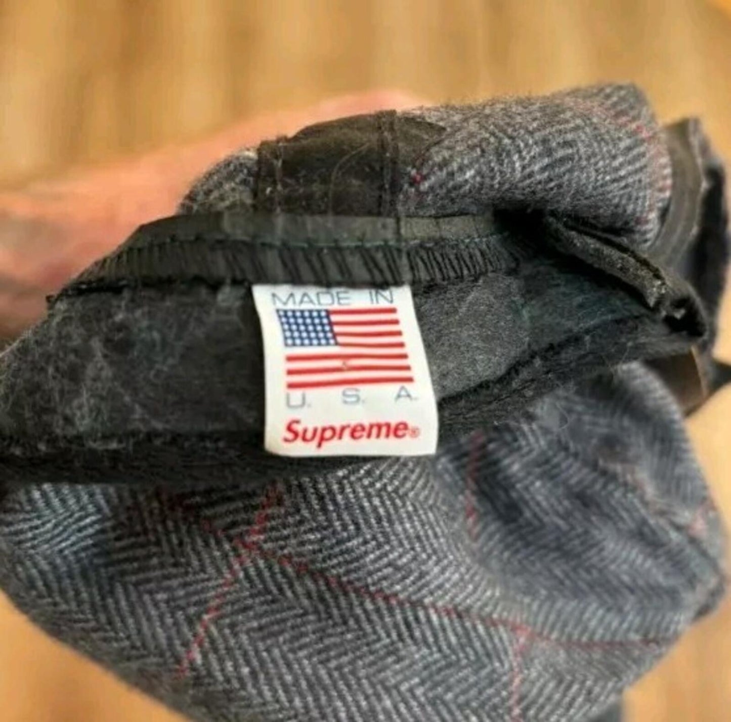 FW11 Supreme Wool Windowpane Metal Plate 5-panel cap Grey Starter hat Vintage