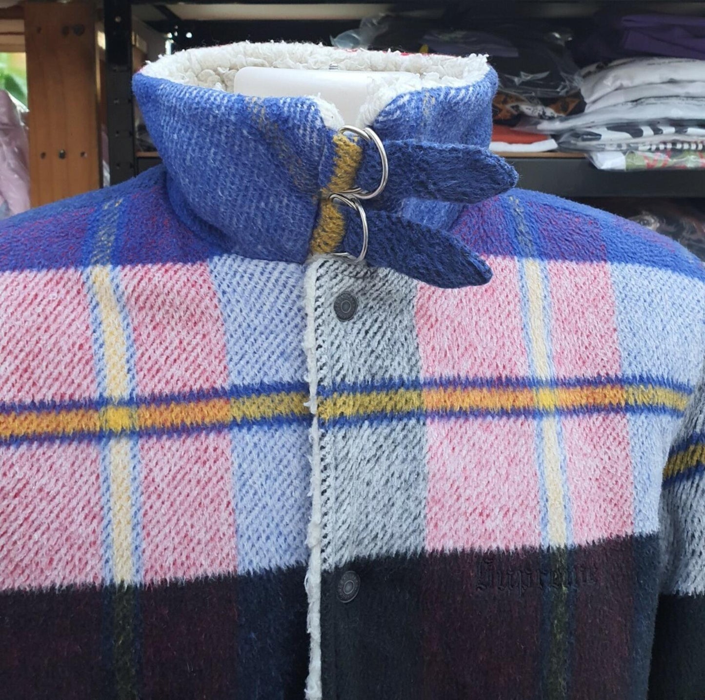FW17 Supreme Plaid Shearling Bomber Jacket Coat Size S