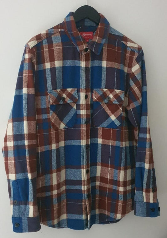 FW14 Supreme Heavyweight Plaid Flannel shirt Blue green Size M Medium thick Rare