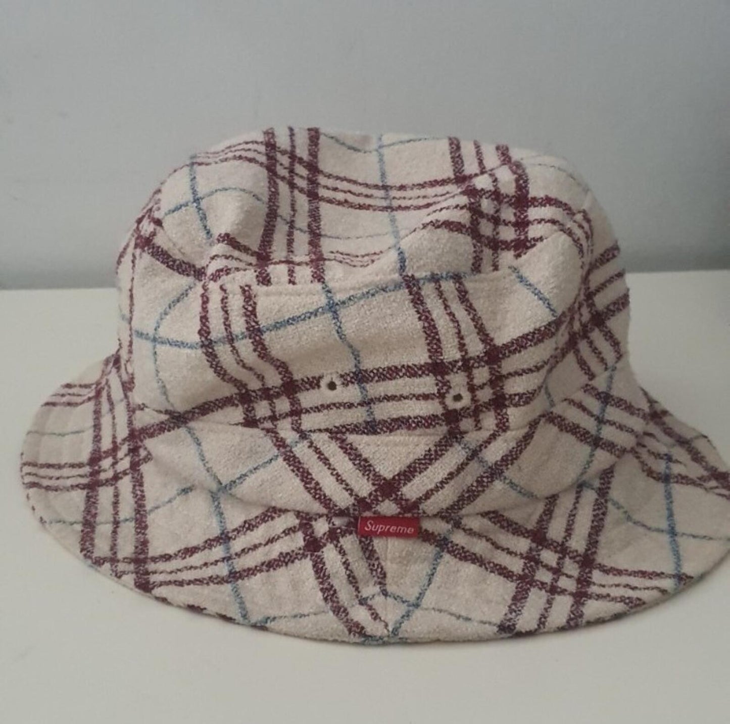 SS14 Supreme Loro Piana French Terry crusher S/M White Plaid Rare bucket hat New