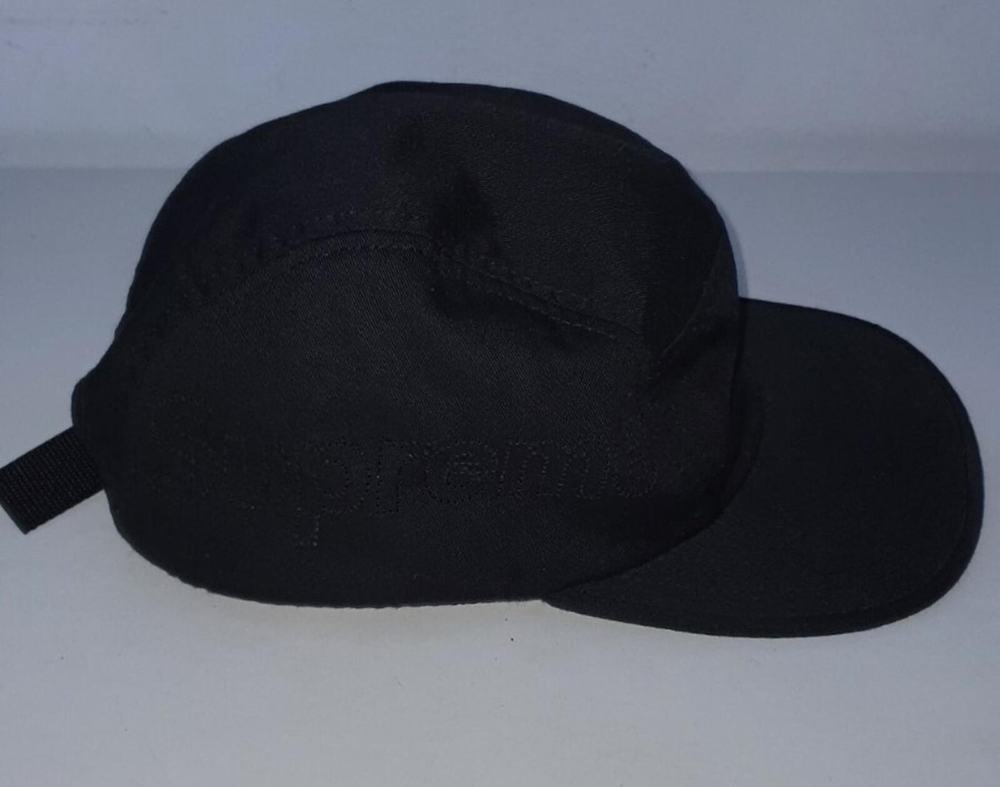 SS16 Supreme Perforated Logo Camp Cap Black