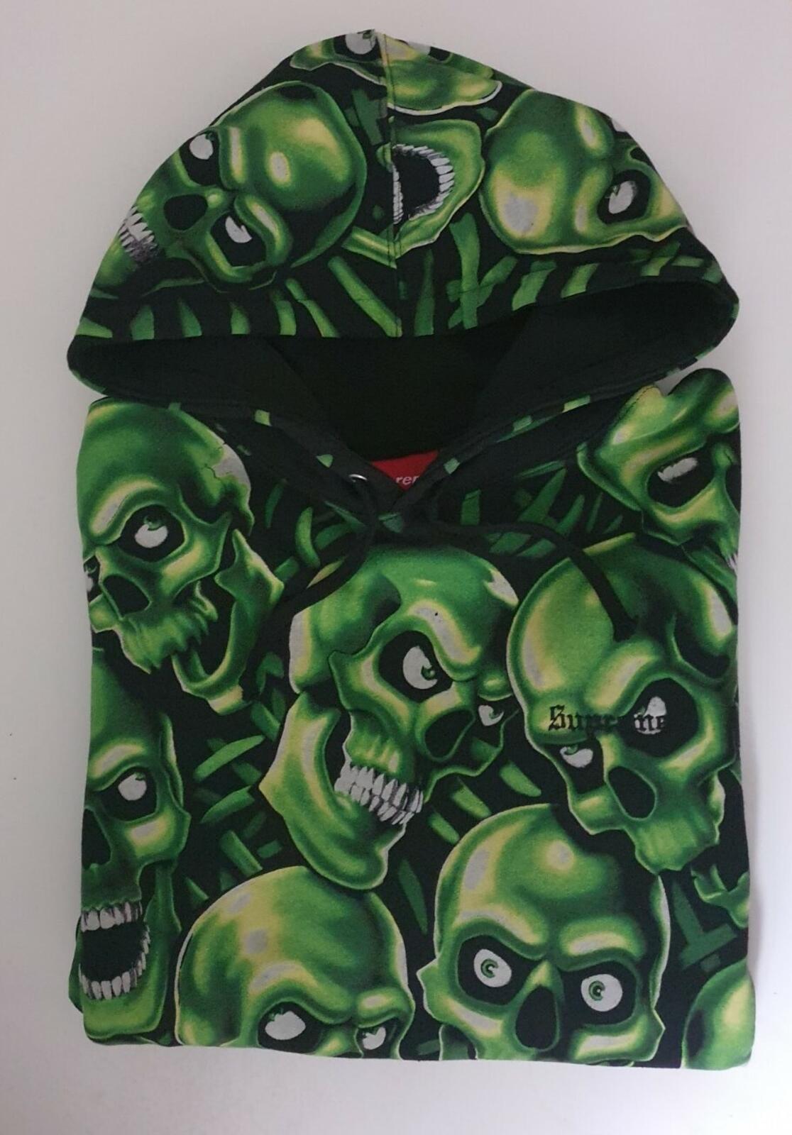 SS18 Supreme Skull Pile hooded sweatshirt L large glow in the dark hoodie green