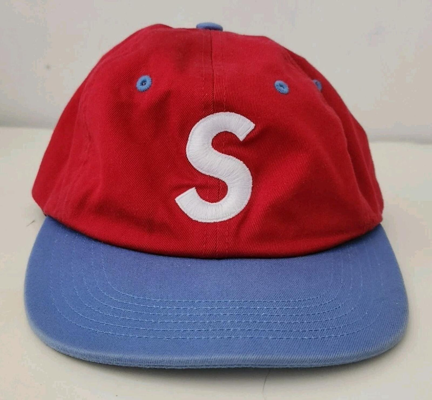 SS16 Supreme 2-Tone Washed S Logo 6-panel Cap Red