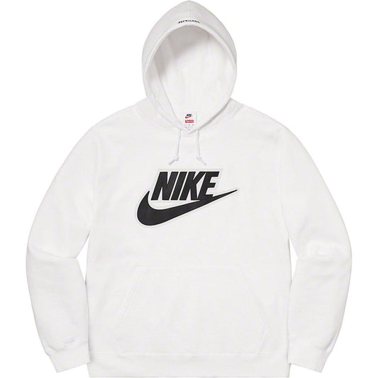 Sudadera con capucha FW19 Supreme x Nike Leather Applique, color blanco, talla M