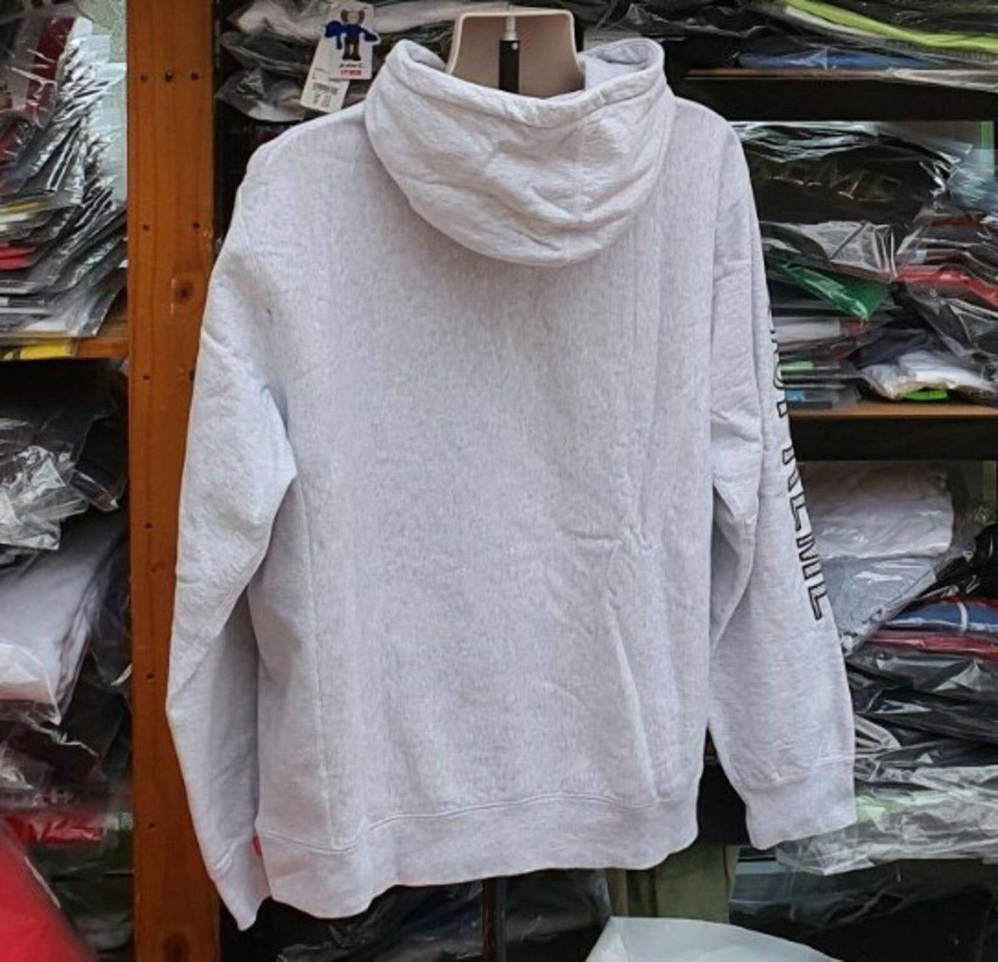 SS18 Supreme Sleeve Embroidery Hooded Sweatshirt Heather Grey Größe XL
