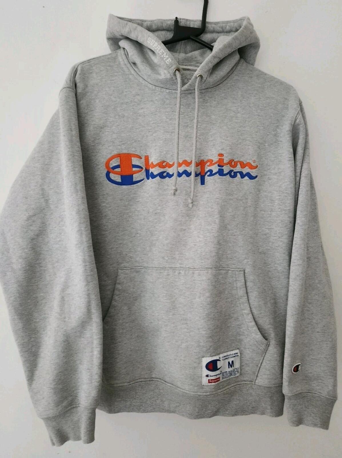 FW15 Supreme x Champion hooded sweatshirt size M Medium hoodie heather grey Rare