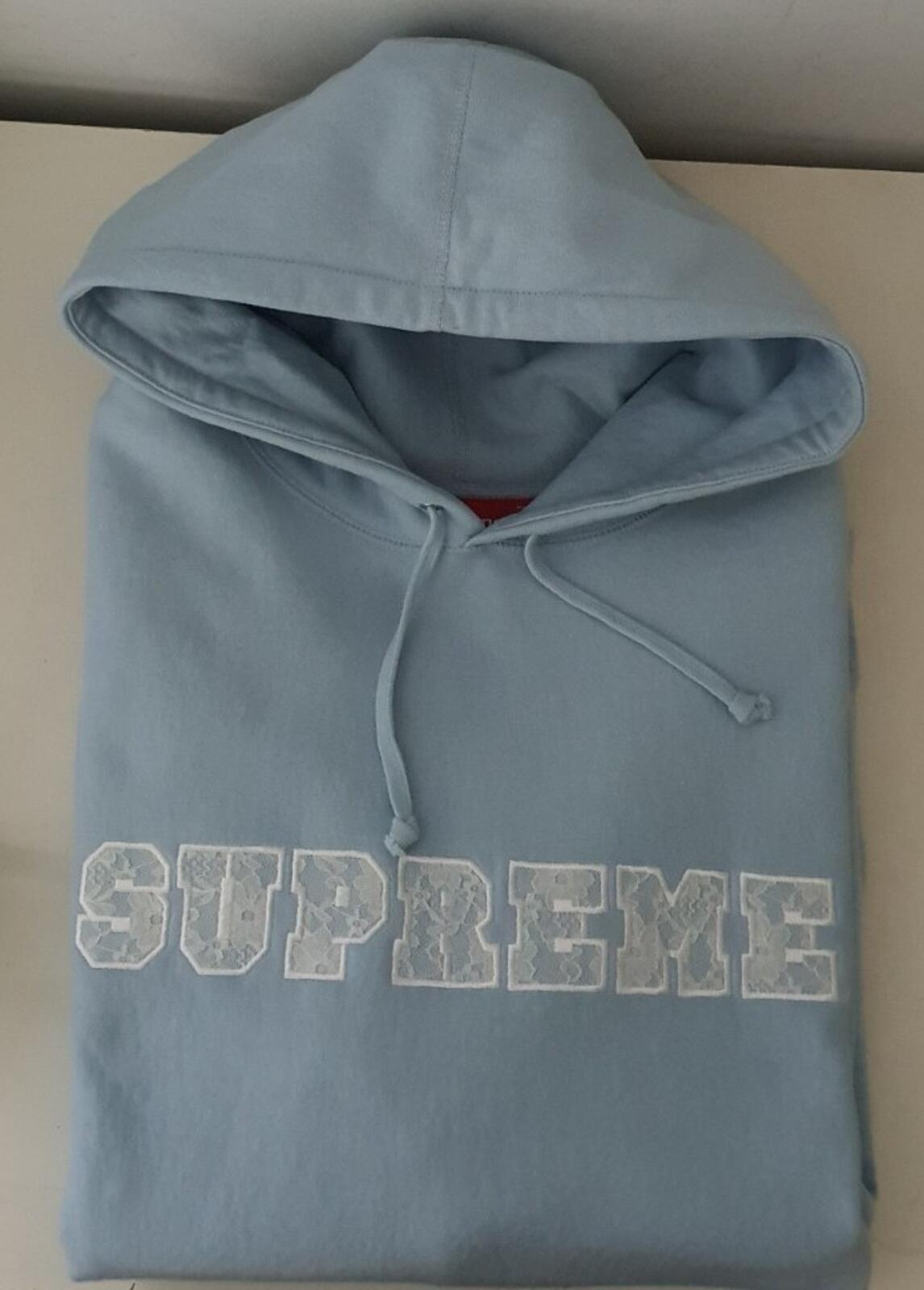SS22 Supreme Lace Hooded Sweatshirt Light Blue Size XL