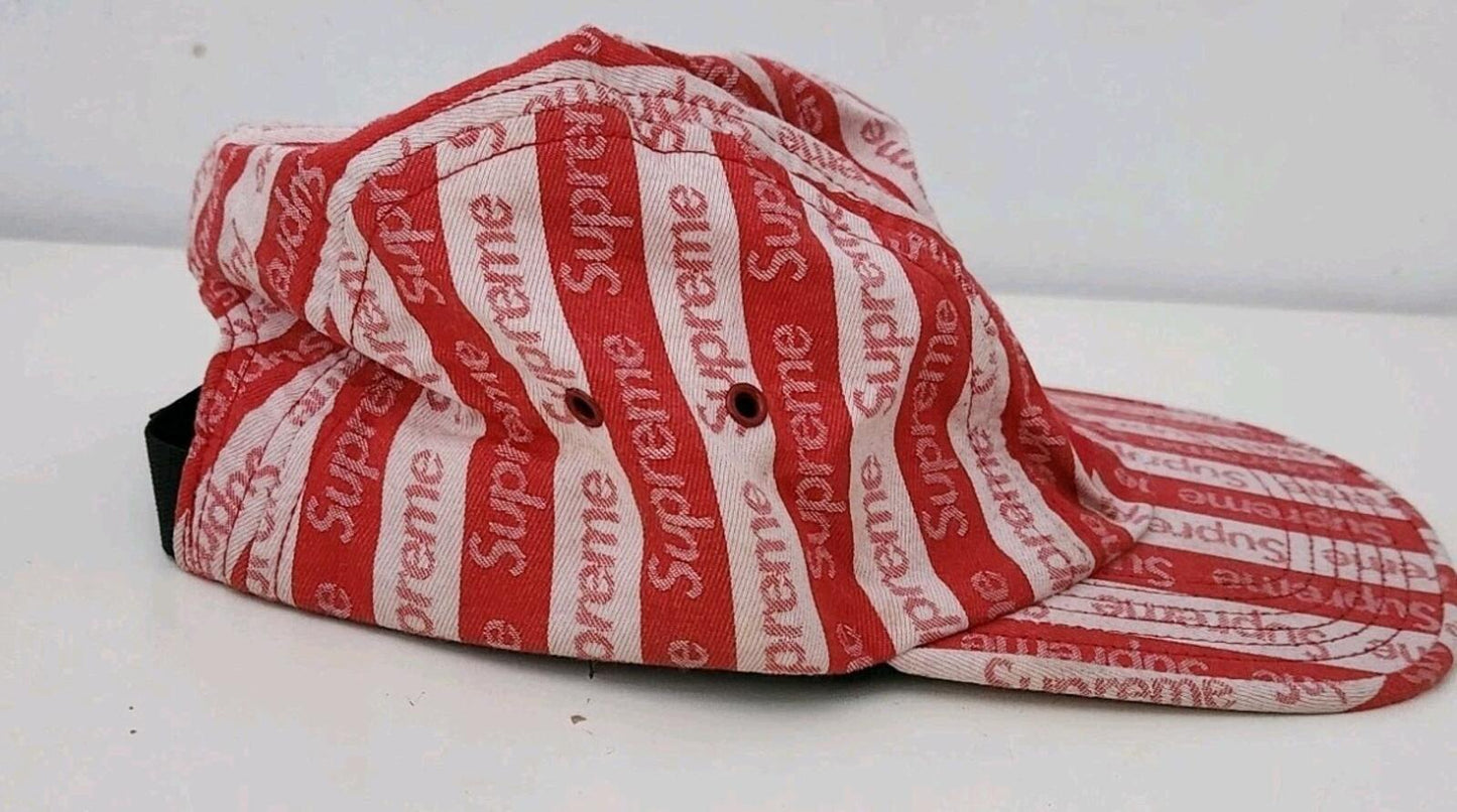 FW14 Supreme Jacquard Logo Camp Cap Red White Red Box Logo made in USA Vintage