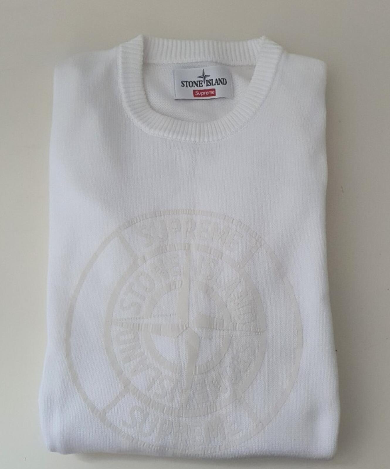 SS16 Supreme x Stone Island Jersey con logo reflectante Blanco Talla S