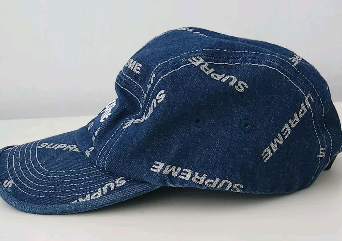SS17 Supreme Denim Logo Camp Cap Blue Hat Box Logo