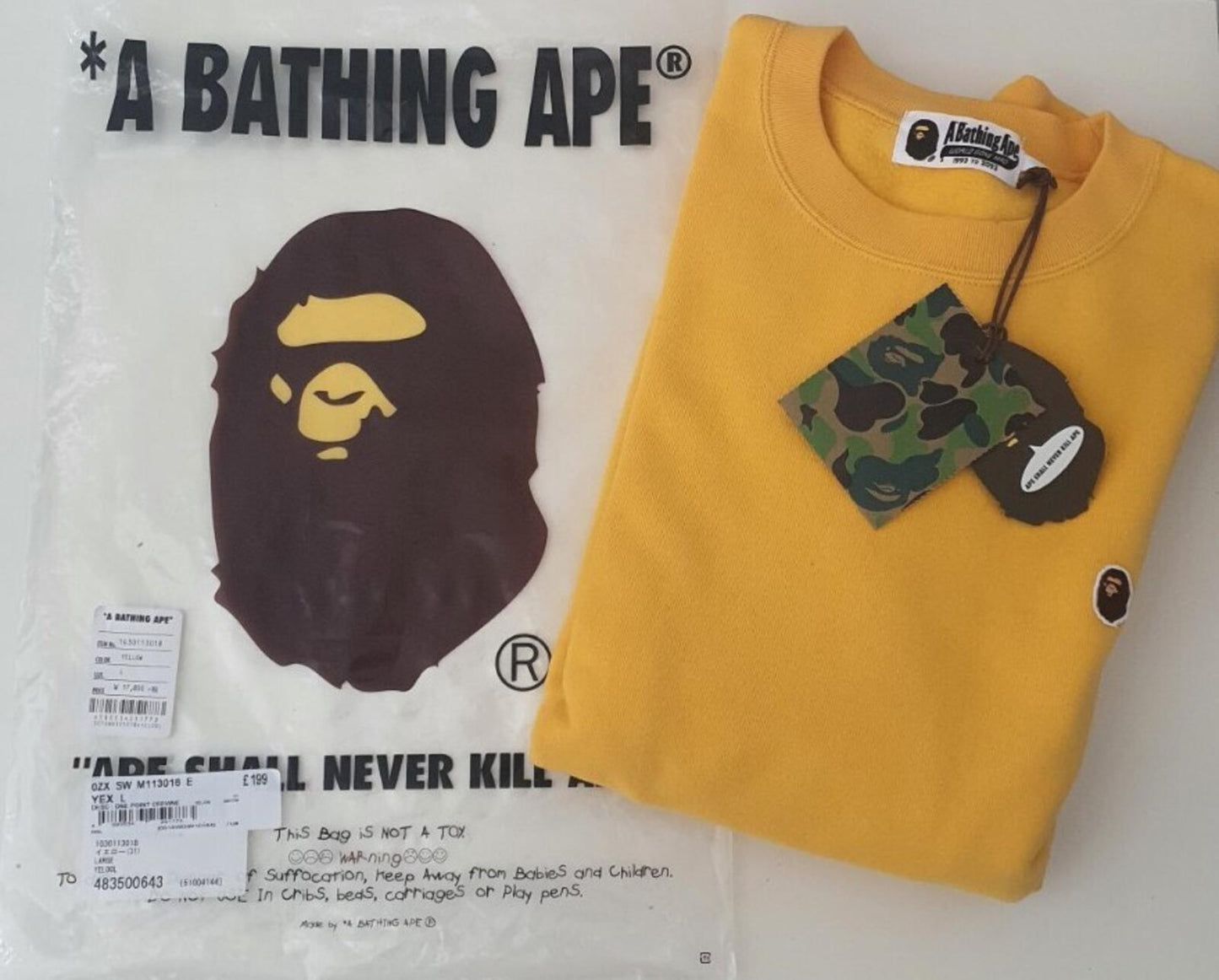 A BATHING APE Bape head one point Crewneck RRP £199 yellow