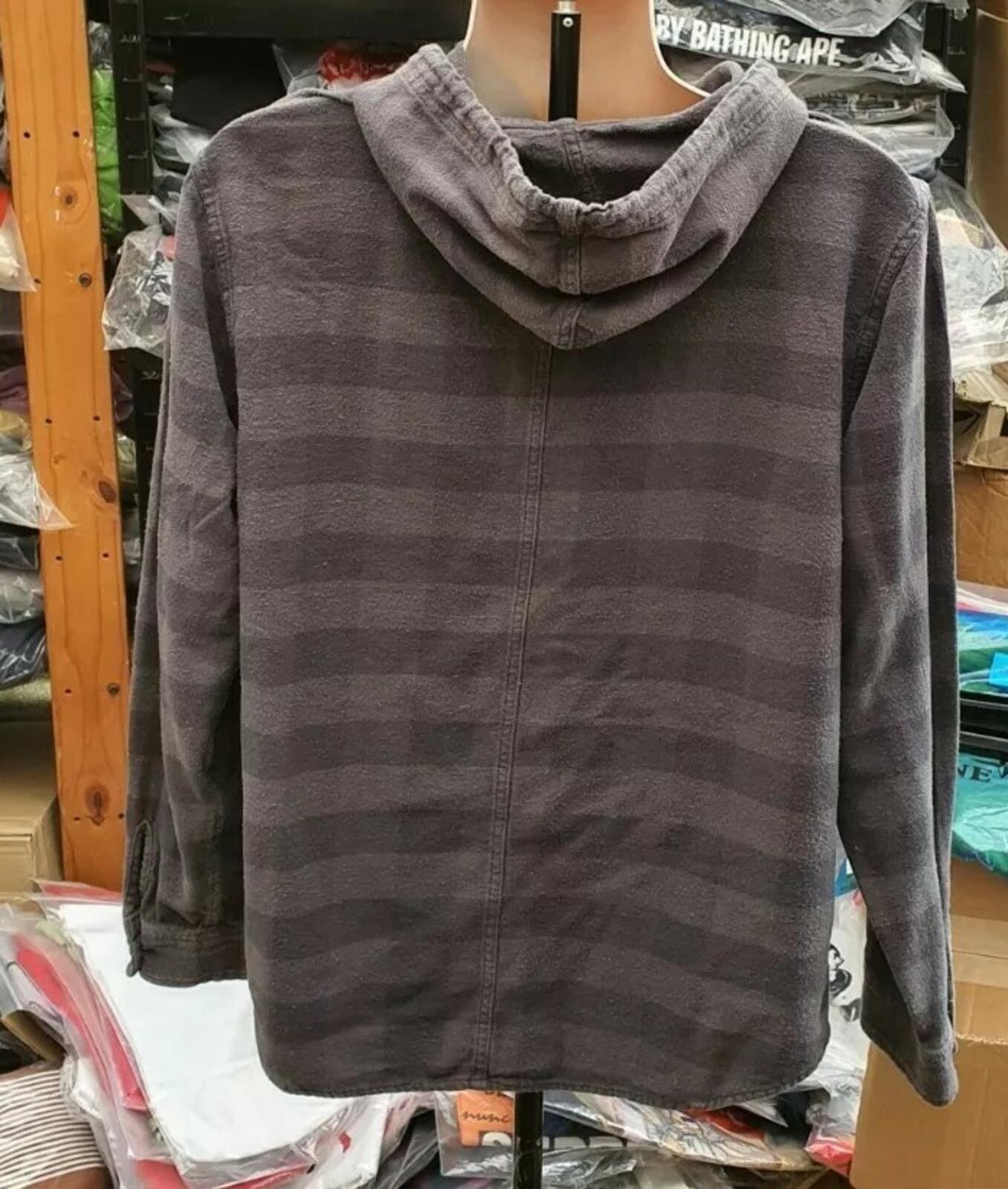 FW17 Supreme Hooded Buffalo Flannel Plaid Shirt Grey Size L