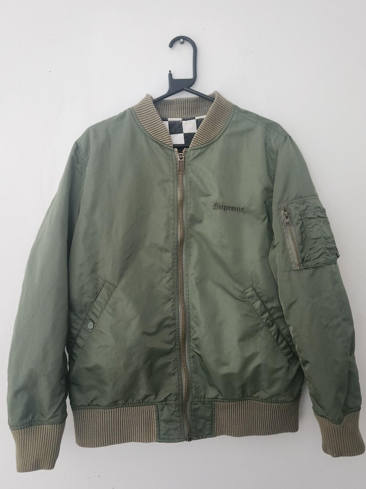 SS16 Supreme Reversible Checkered MA-1 jacket green bomber size M medium satin