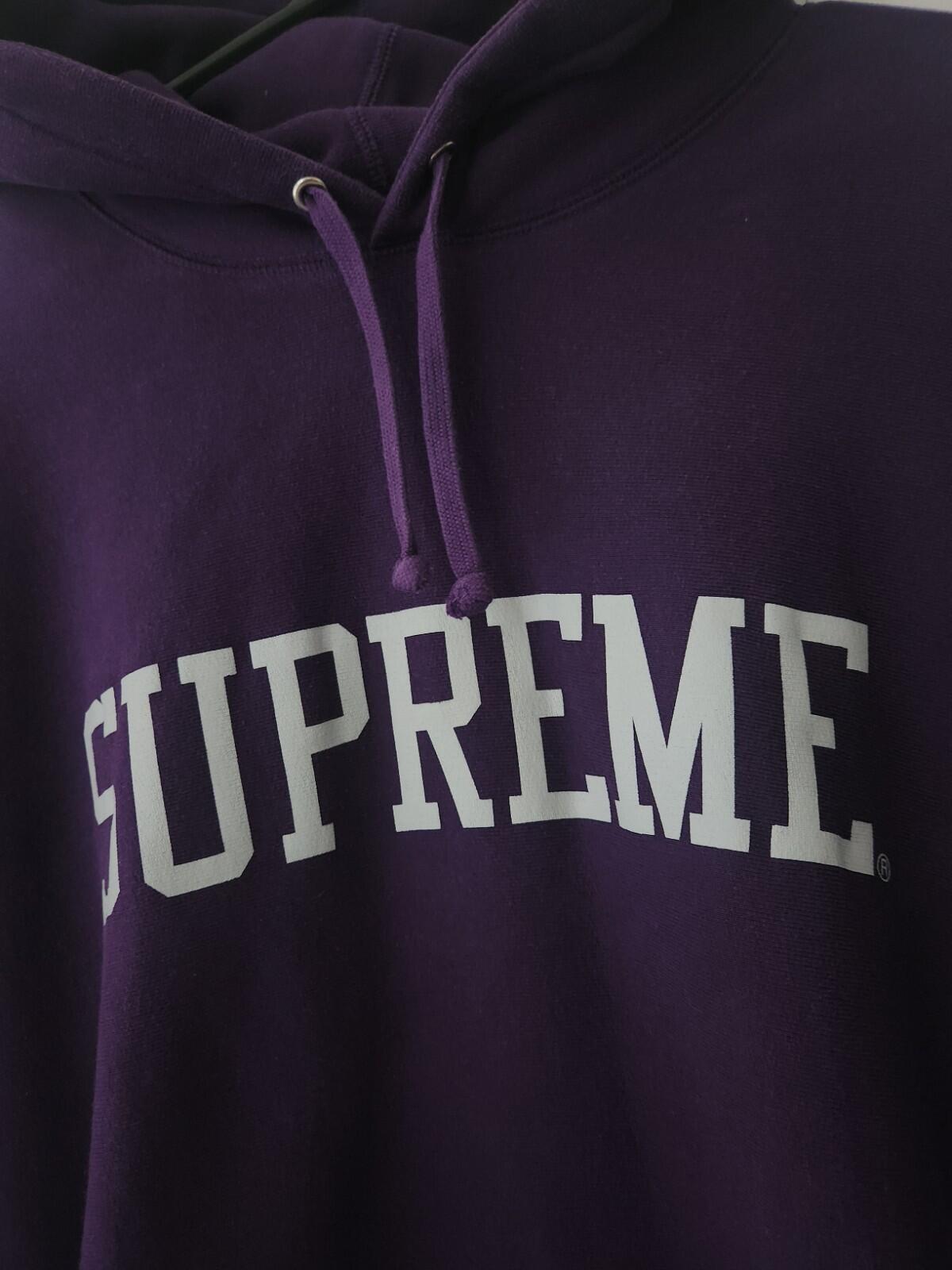 FW23 Supreme Varsity Hooded Sweatshirt size L large dark purple hoodie