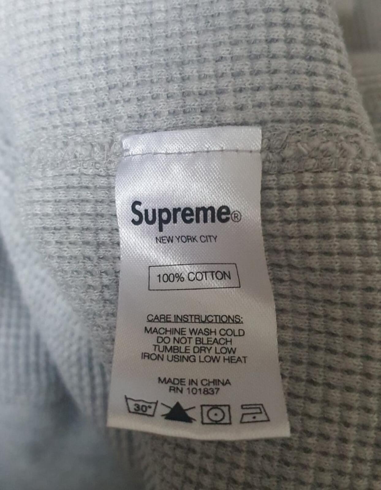 FW16 Supreme Grey hooded thermal waffle size M hoodie medium