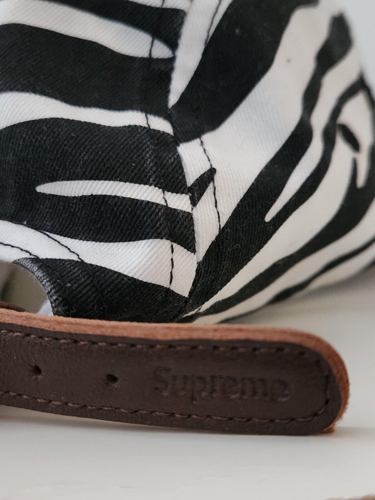 FW22 Supreme Washed Chino Twill Camp Cap Zebra Leather Strap Hat