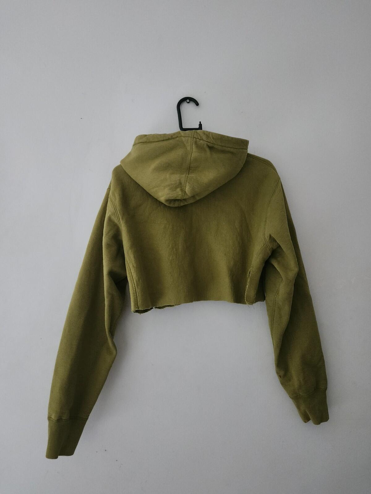 FW17 Supreme Reflective Excellence Hooded Sweatshirt Olive Size M CROPPED