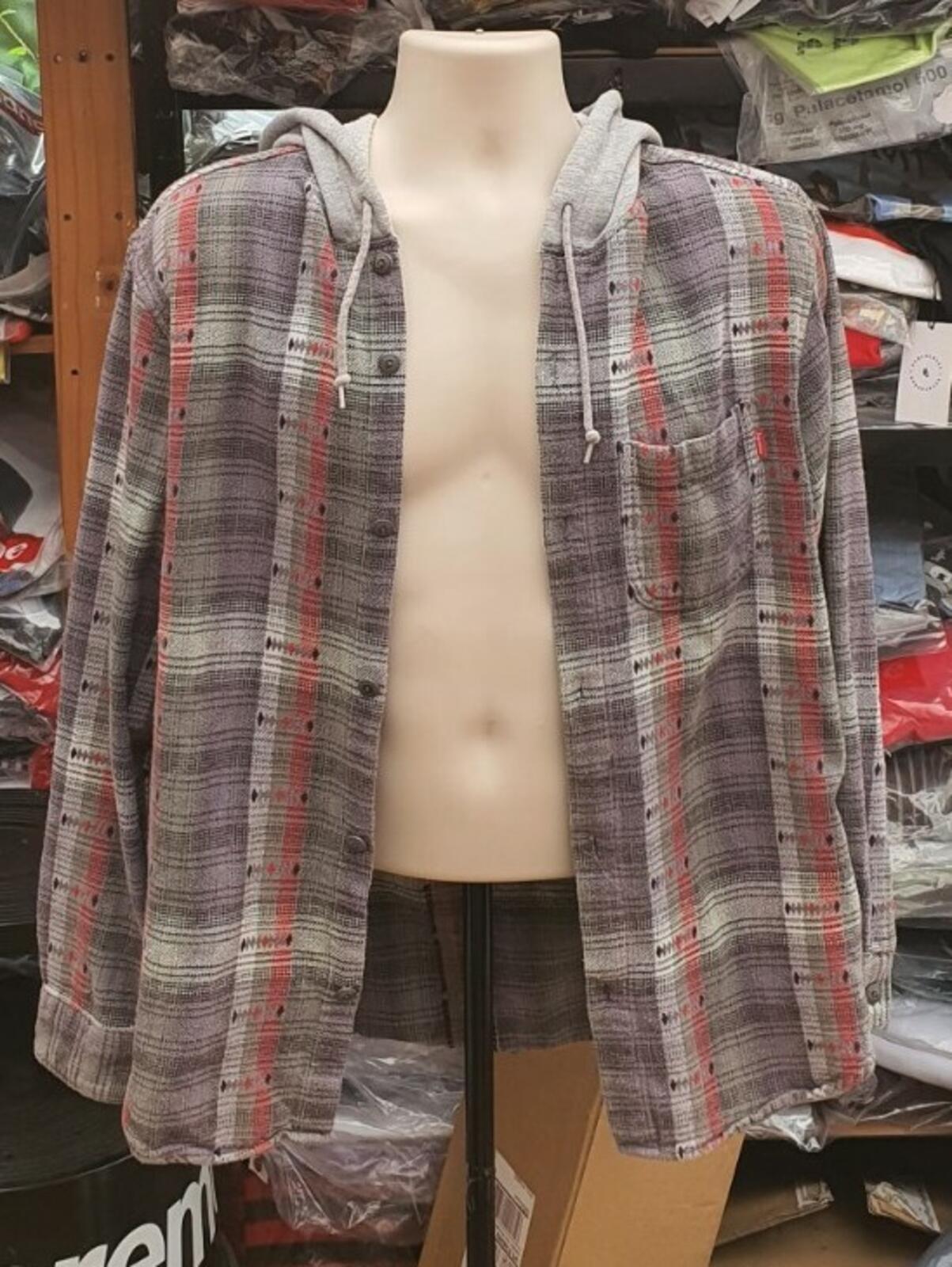 FW18 Supreme Hooded Jacquard Flannel Shirt Navy Size M