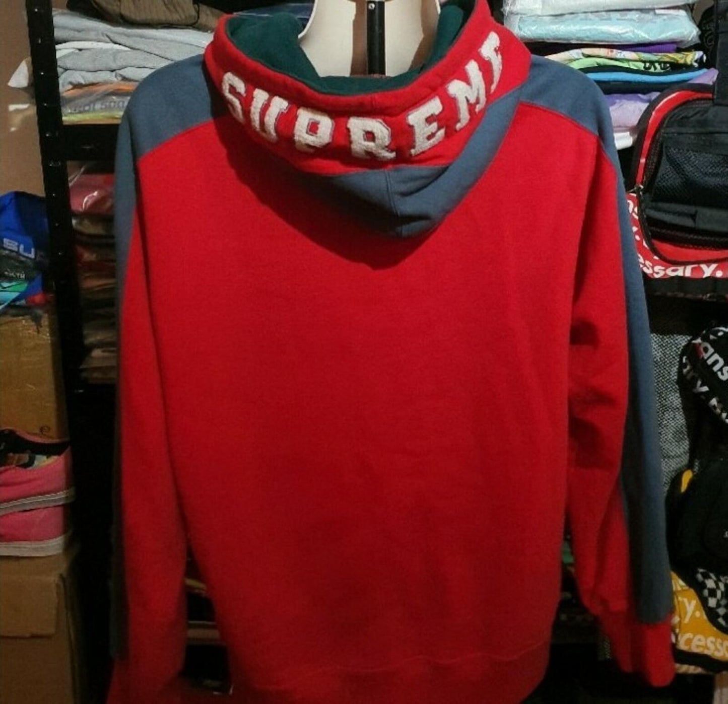 FW18 Supreme Panelled Hooded Sweatshirt Red Size L