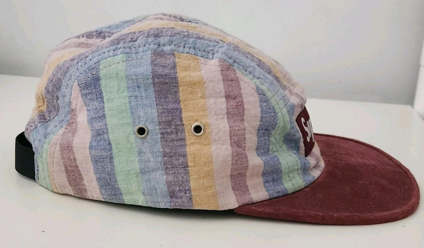 FW14 Supreme Striped Linen Suede Camp Cap 2014 Vintage